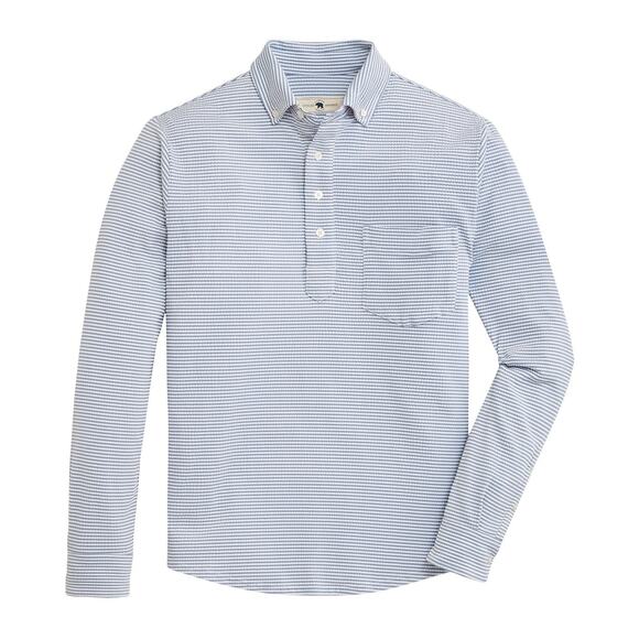 Onward Reserve Drift Long Sleeve Dusty Blue Stripe Performance Seersucker Shirt - Picture 1 of 5